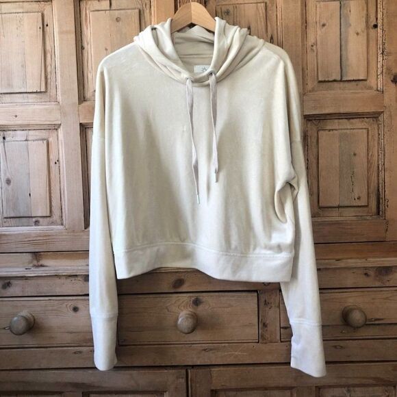 Offline by Aerie Women's Small Cream Pale Velvet Hoodie‎ Sweater Lounge Pullover - Picture 1 of 10